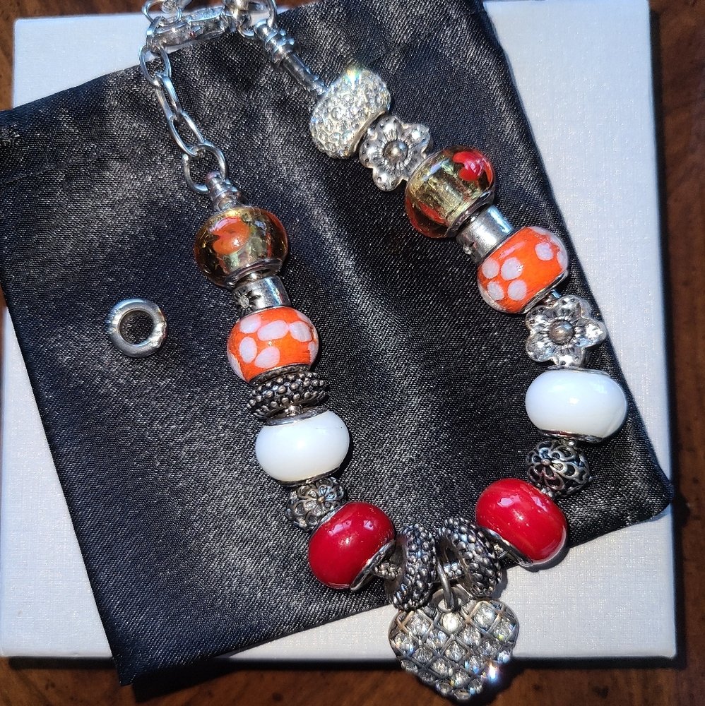 Charm Bracelet Handmade Murano Glass 925 Silver Plate Beads